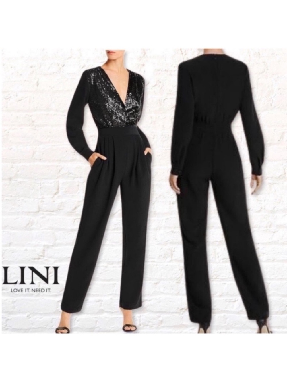 LINI Stella Sequined Jumpsuit Black Size S
